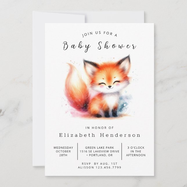 Stylish Woodland Look Fox Baby Shower Invitation (Front)