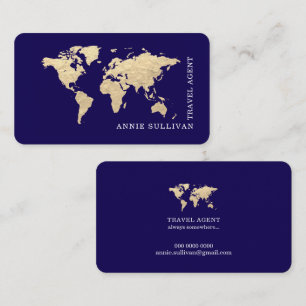 Stylish World Map Travel Agent Blue Business Card