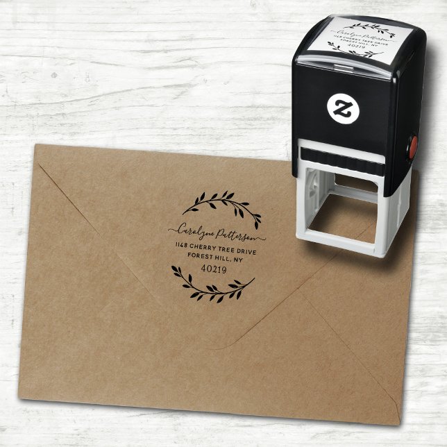 Stylish Wreath Custom Name & Address Self-inking Stamp (Creator Uploaded)