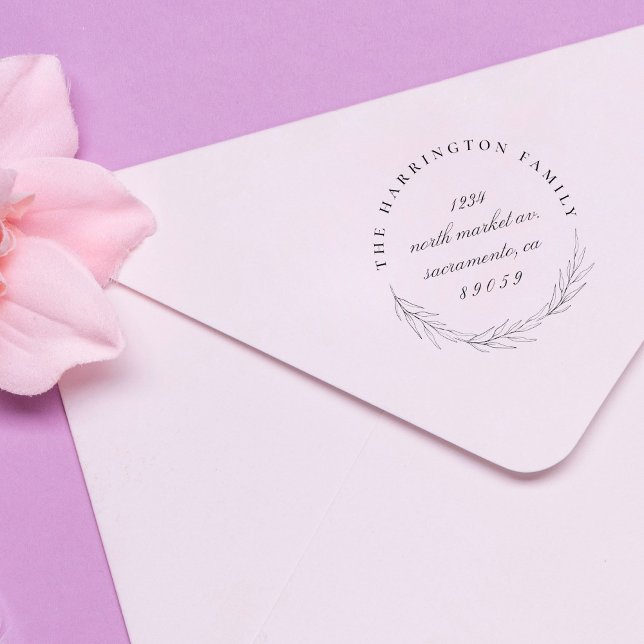 Stylish Wreath Round Family Name Return Address Rubber Stamp (Creator Uploaded)