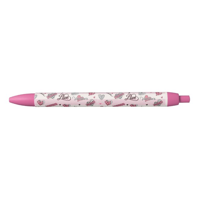 Stylish XOXO Valentine's Day Patterned   Black Ink Pen (Front)
