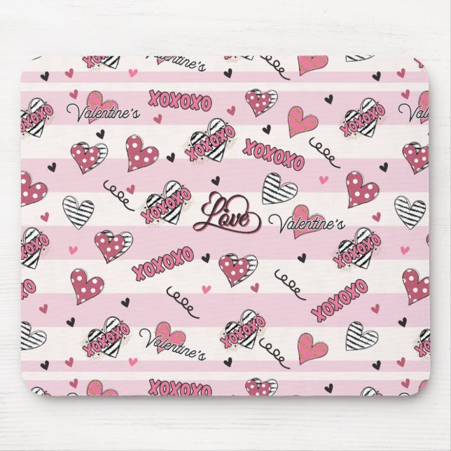 Stylish XOXO Valentine's Day Patterned   Mouse Pad (Front)