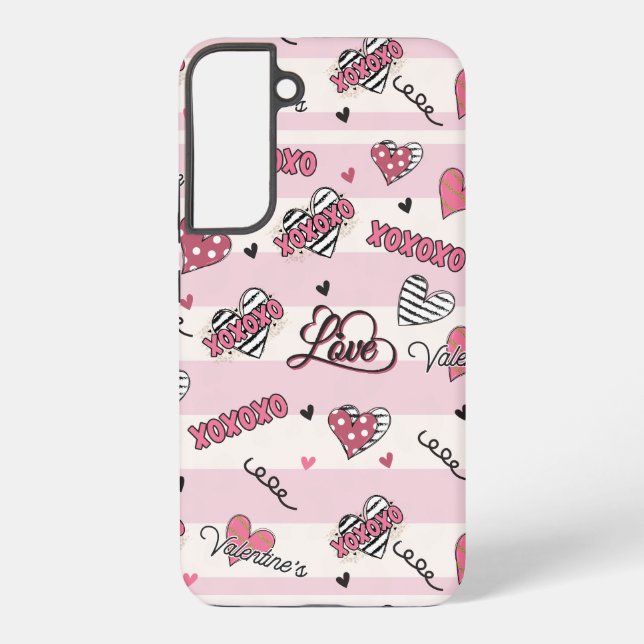 Stylish XOXO Valentine's Day Patterned  Samsung Galaxy S22+ Case (Back)