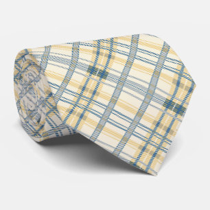 Stylish Yellow and Navy Blue Plaid Print Tie