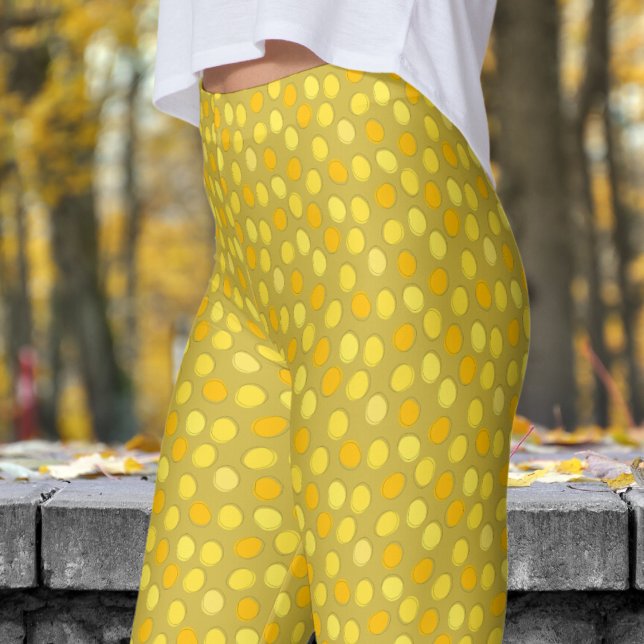Stylish Yellow and Old Gold Polka Dot Pattern Leggings (Yellow on Old Gold Yellow Leggings)