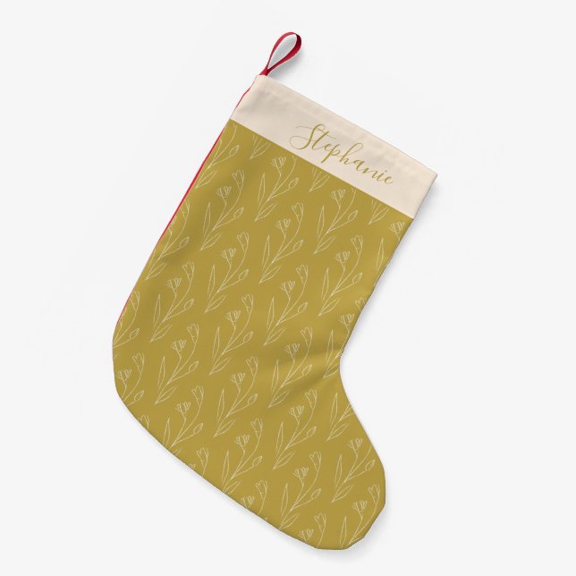 Stylish Yellow Floral Drawing Personalised  Small Christmas Stocking (Front (Hanging))