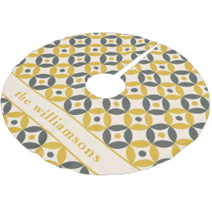 Stylish Yellow Grey Geometric Personalised   Brushed Polyester Tree Skirt