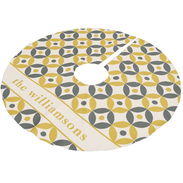 Stylish Yellow Grey Geometric Personalised   Brushed Polyester Tree Skirt (Angled)