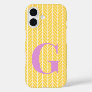 Stylish Yellow Herringbone Chevron ZigZag Monogram iPhone 16 Case