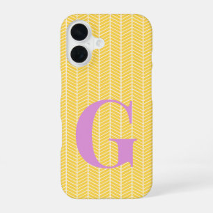 Stylish Yellow Herringbone Chevron ZigZag Monogram iPhone 16 Case