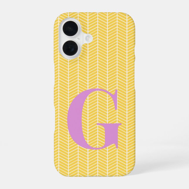 Stylish Yellow Herringbone Chevron ZigZag Monogram iPhone 16 Case (Back)