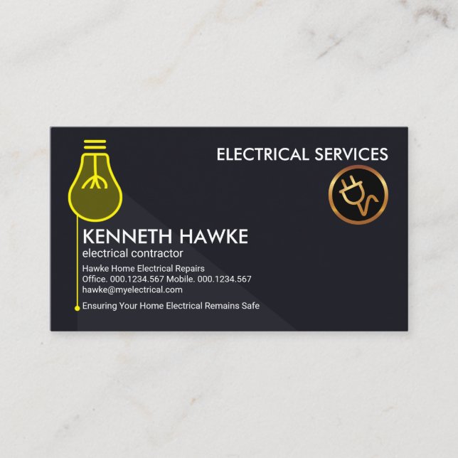 Stylish Yellow Light Bulb Power Switch Electrician Business Card (Front)