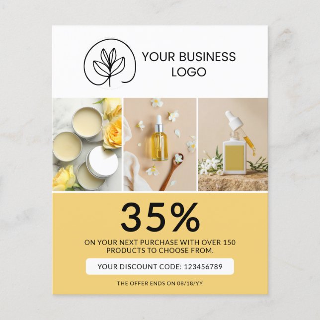 Stylish Yellow Marketing Discount Code Flyer (Front)