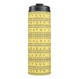 Stylish yellow navy Blue Stripes & Floral pattern Thermal Tumbler