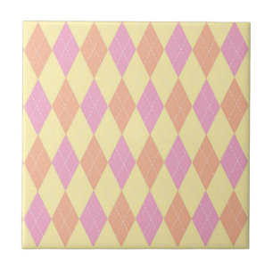 Stylish Yellow Orange Pink Argyle Pattern Ceramic Tile