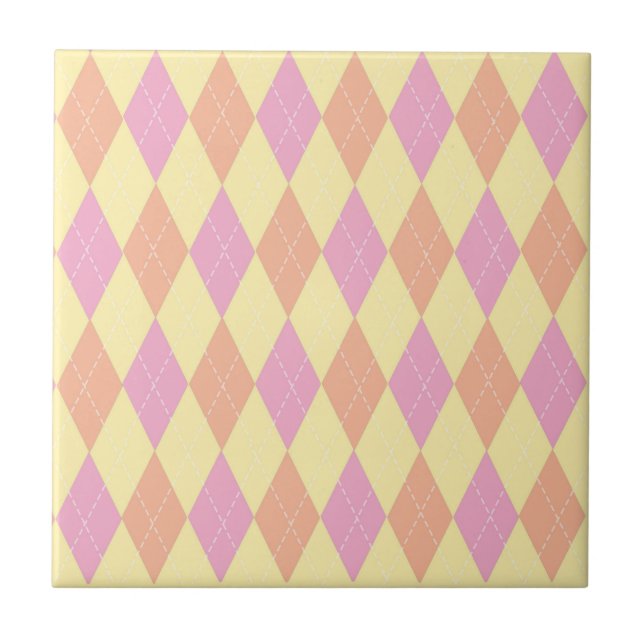 Stylish Yellow Orange Pink Argyle Pattern Ceramic Tile (Front)