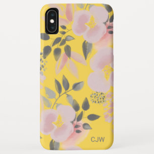 Stylish Yellow Pink Floral Pattern with Monogram iPhone XS Max Case