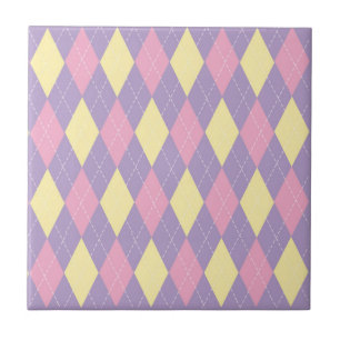 Stylish Yellow Pink Purple Argyle Pattern Ceramic Tile