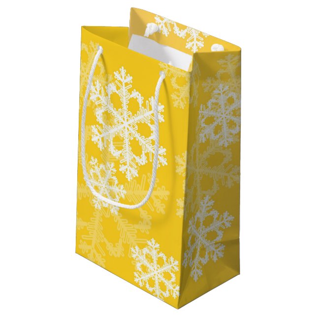 Stylish Yellow Snowflakes Modern Christmas pattern Small Gift Bag (Back Angled)
