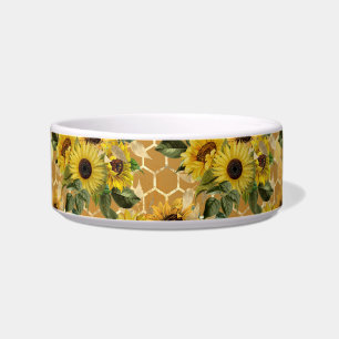 Stylish Yellow Sunflowers Bouquet Honeycomb Pet Bowl