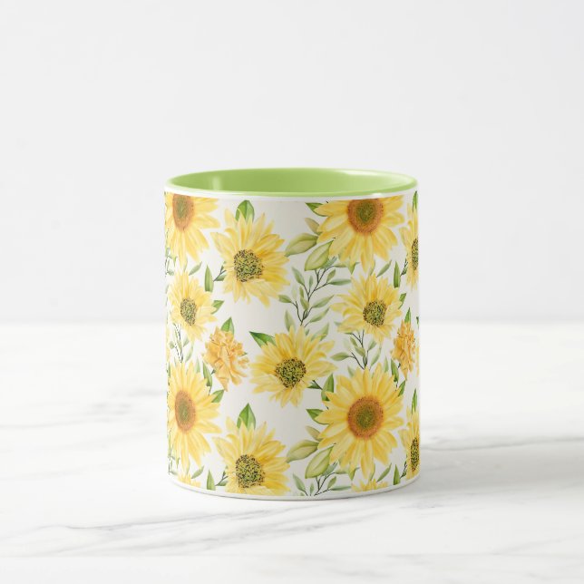 Stylish yellow sunflowers pattern mug (Center)