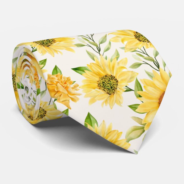 Stylish yellow sunflowers pattern tie (Rolled)