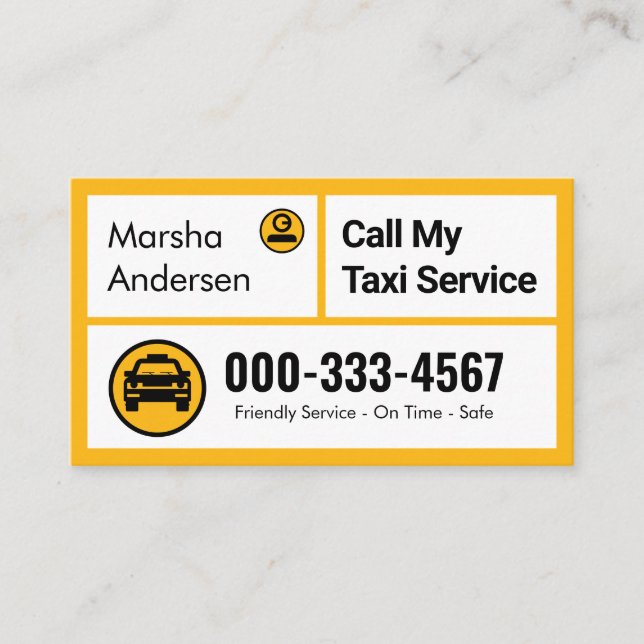 Stylish Yellow Taxi Boxes Cab Driving Business Card (Front)
