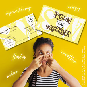 Stylish Yellow White and Brown with Logo Monogram Business Card