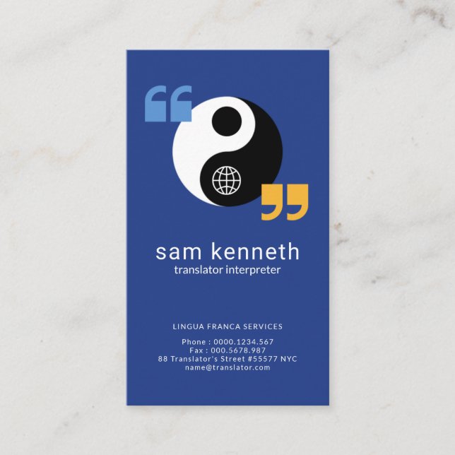 Stylish Yin Yang Speech Box Translator Business Card (Front)