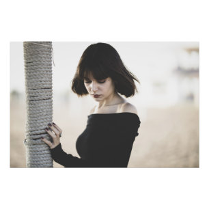 Stylish Young Woman in Black Off-Shoulder Top Photo Print