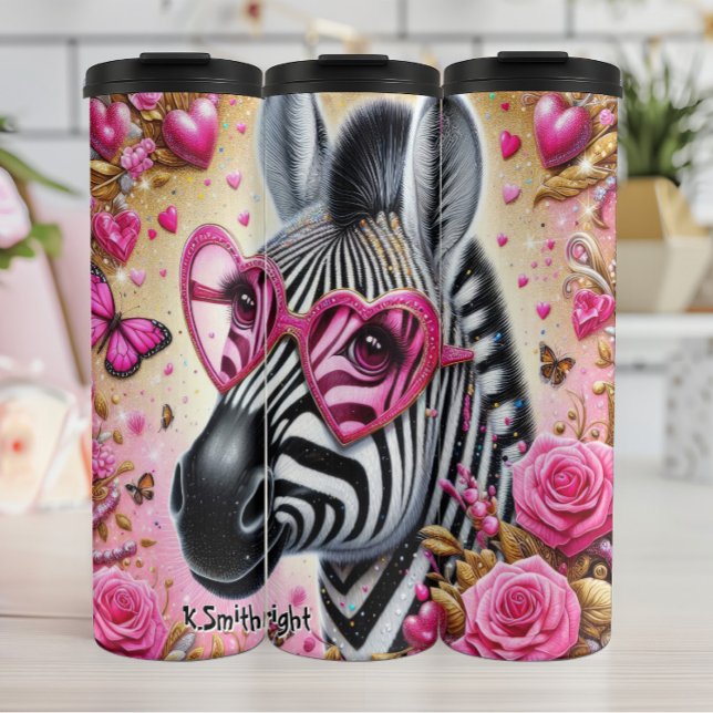 Stylish Zebra in Heart Glasses Thermal Tumbler (Creator Uploaded)