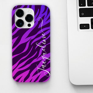 Stylish Zebra Print Ombre Purple Customised Name iPhone 12 Case