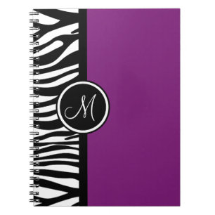 Stylish Zebra Print Purple Monogram Notebook