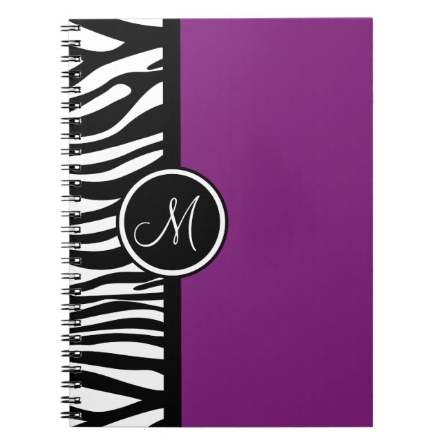 Stylish Zebra Print Purple Monogram Notebook (Front)