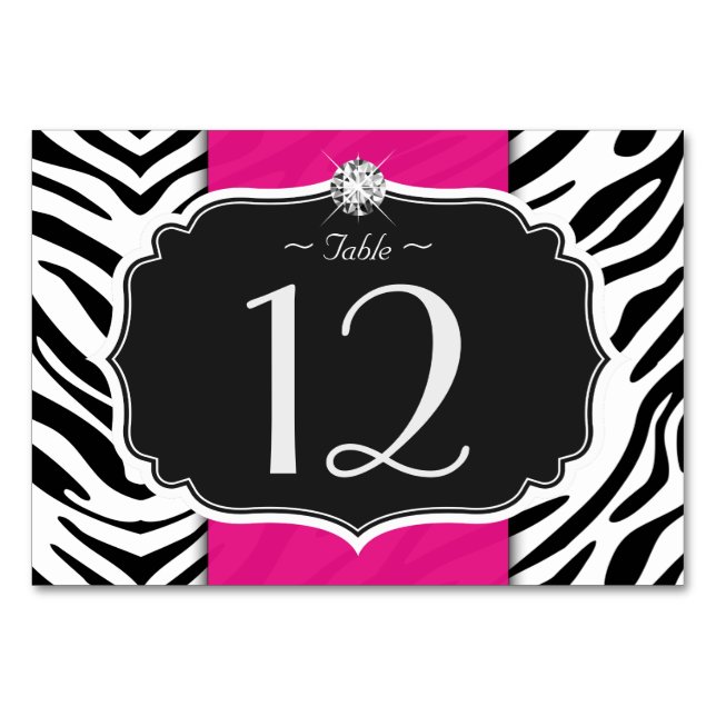 Stylish Zebra Print Wedding Table Number Card (Front)