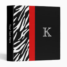 Stylish Zebra Stripe Monogram Three Ring Binders