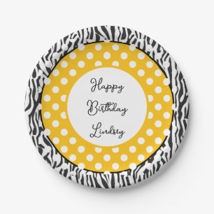 Stylish zebra stripes and dots custom party paper plate