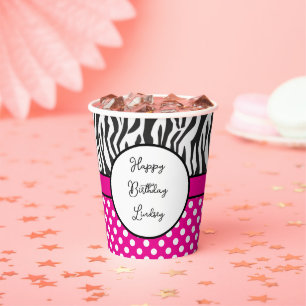 Stylish zebra stripes and polka dots custom party paper cups