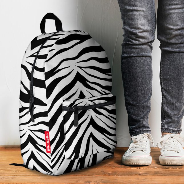 Stylish Zebra Stripes Black White Name  Printed Backpack (Stylish Zebra Stripes Black White Name Printed Backpack
)