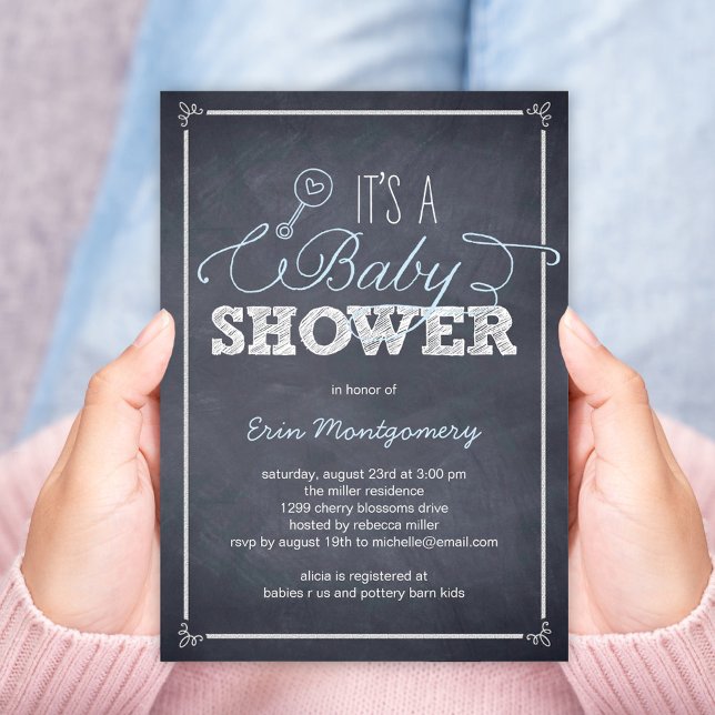 Stylishly Chalked Baby Shower Invitations - Blue (Creator Uploaded)
