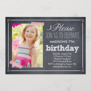 Stylishly Chalked Photo Birthday Invitation