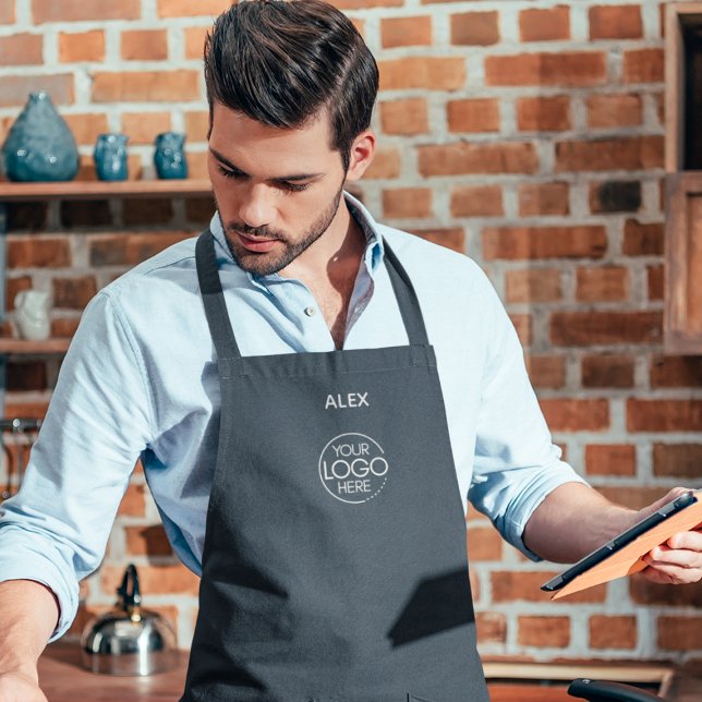 Stylishly Chic Navy Blue Company Logo Protective Apron (Creator Uploaded)