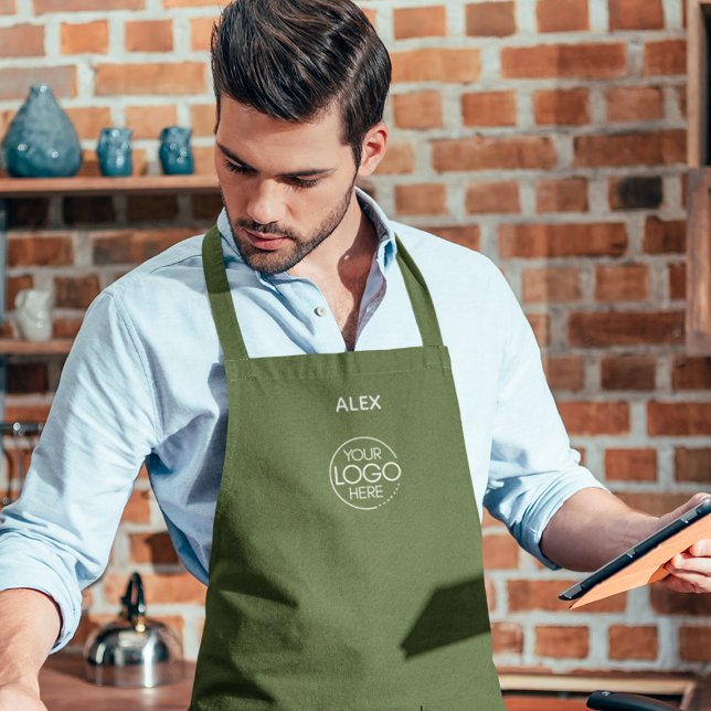 Stylishly Chic Olive Green Company Logo Protective Apron (Creator Uploaded)