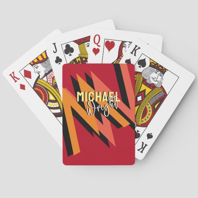 Stylishly Designed Modern Monogram Red Playing Cards (Back)
