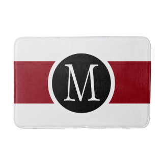 Stylishly Elegant Black, White & Red Line Monogram Bath Mat