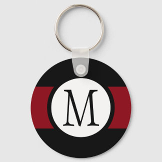 Stylishly Elegant Black, White & Red Line Monogram Key Ring