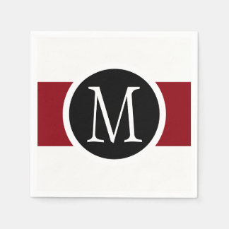 Stylishly Elegant Black, White & Red Line Monogram Napkin