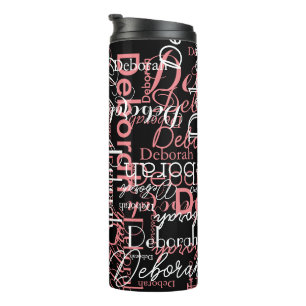 Stylishly Personalized Pink Names on Black Thermal Tumbler