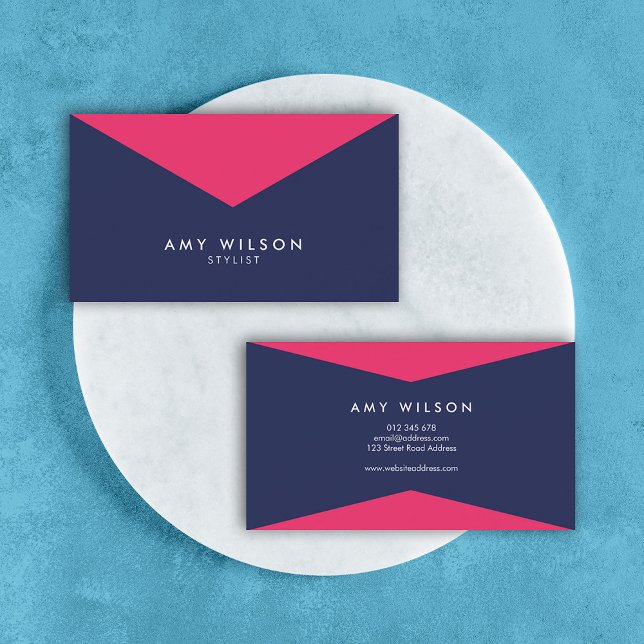 Stylist Colour Block Vibrant Pink Blue Modern Business Card (Creator Uploaded)