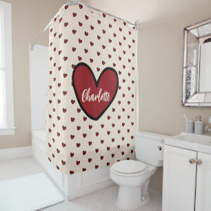 Stylist Cute Heart Pattern Monogram Personalised Shower Curtain